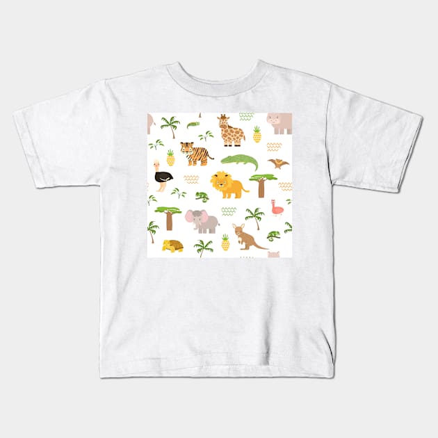 Safari cute cartoon animals Kids T-Shirt by essskina